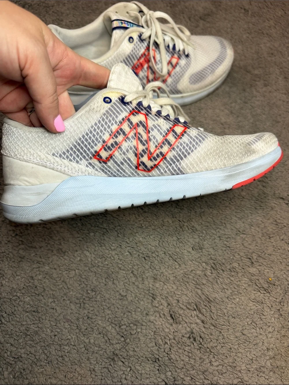 New Balance White Sneakers with Orange Logo and Navy Accents